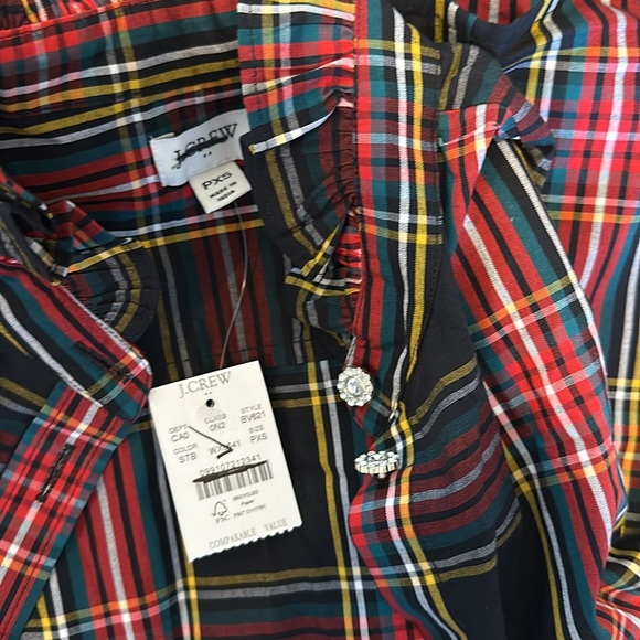 J. Crew Tartan ruffle button-up shirt with jeweled buttons - Picture 5 of 5
